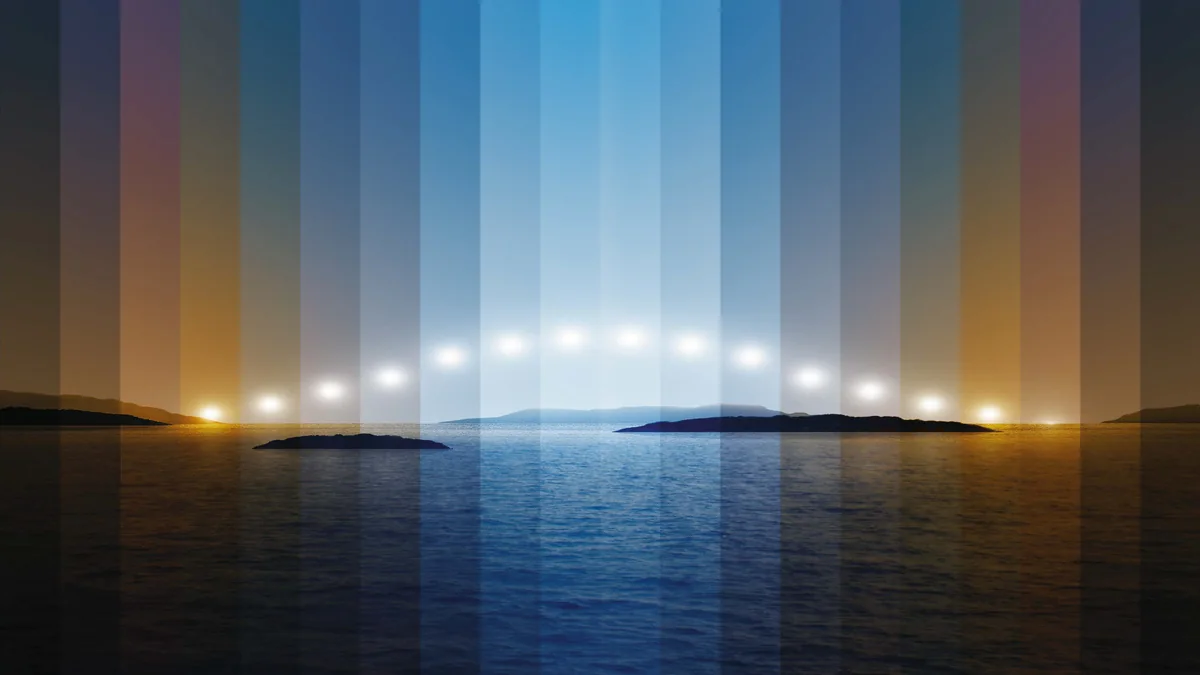 Representação das variações de intensidade e temperatura da iluminação