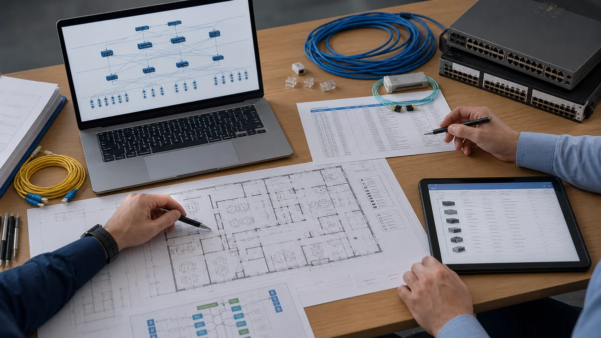Plantas, diagrama lógico e inventário de equipamentos de rede