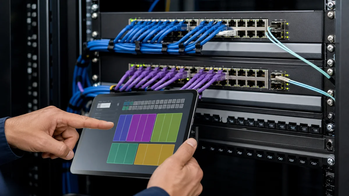 Switches gerenciáveis com portas organizadas e painel de configuração