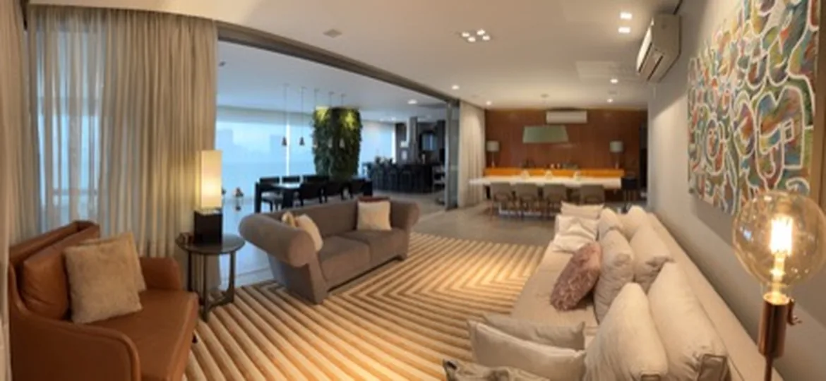 Sala integrada de projeto entregue pela Acatar com diferentes cenas de iluminação