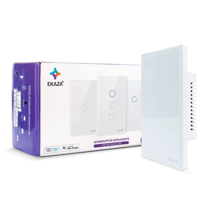 Interruptor Inteligente 1 Tecla Touch 2.5D Zigbee - Caixa e Produto
