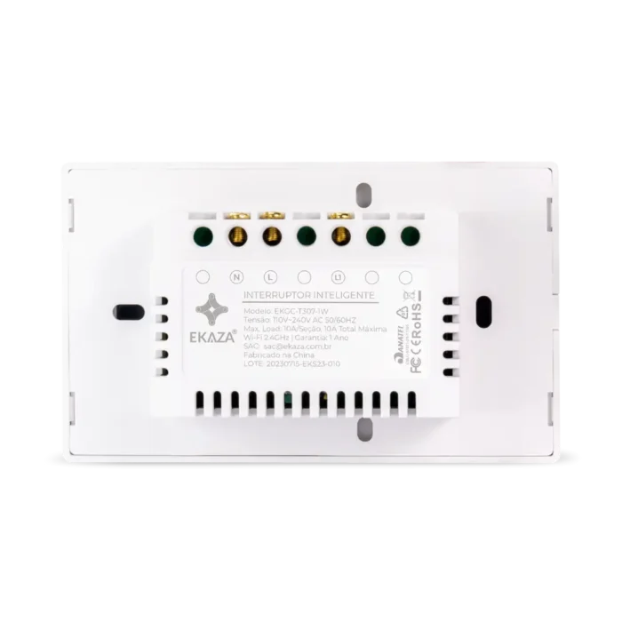 Interruptor Inteligente 1 Tecla Touch 2.5D Zigbee - Traseira