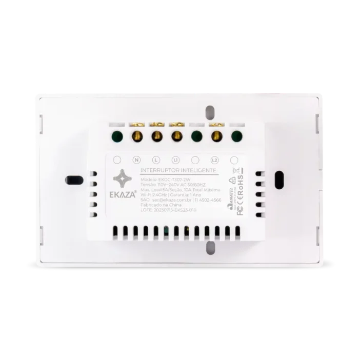 Interruptor Inteligente 2 Tecla Touch 2.5D Zigbee - Traseira