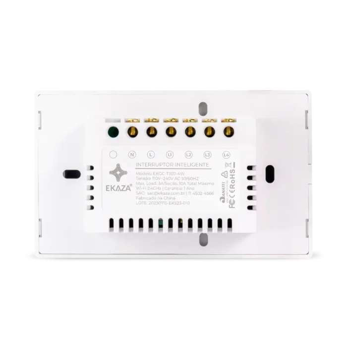 Interruptor Inteligente 2 Tecla Touch 2.5D Zigbee - Traseira