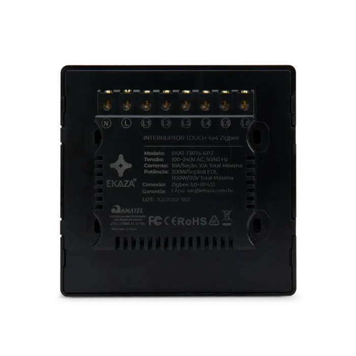 Interruptor Inteligente 4 Teclas 4x4 Touch - Traseira