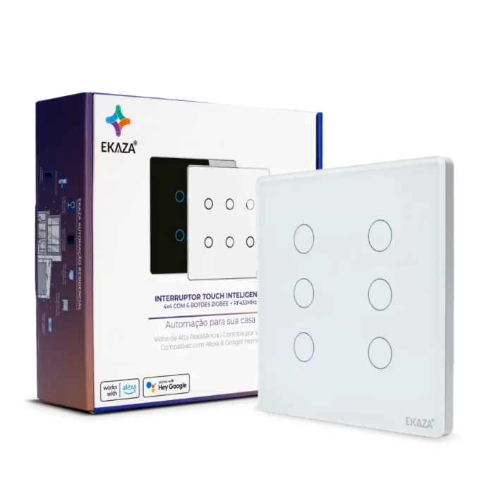 Interruptor Inteligente 4 Teclas Branco 4x4 Touch - Caixa Produto