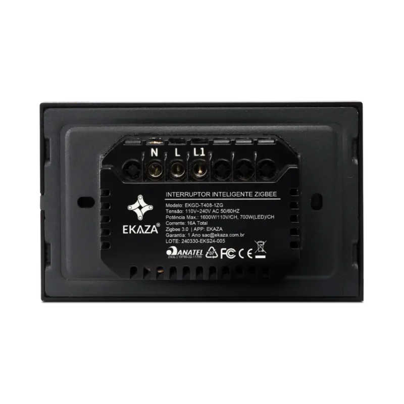 Interruptor inteligente 1 Teclas EKGD-T408-1ZG Traseira