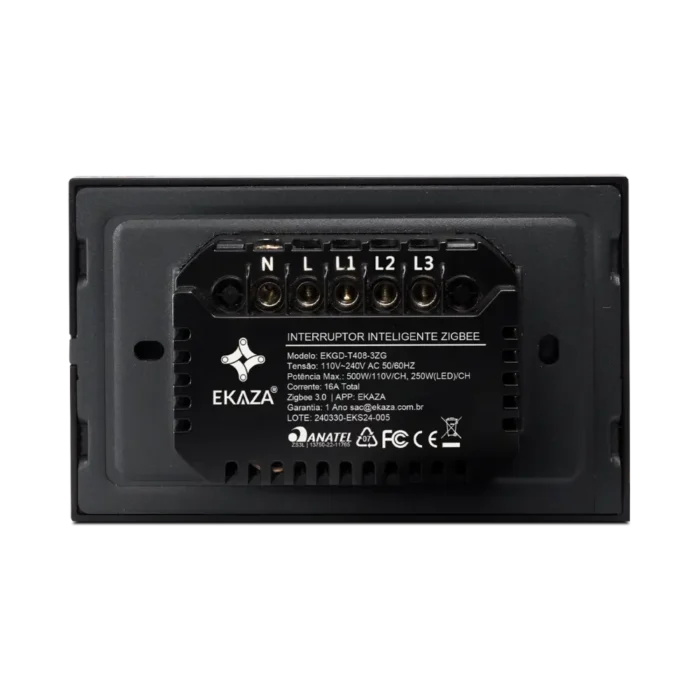Interruptor inteligente 3 Teclas EKGD-T408-3ZG Traseira