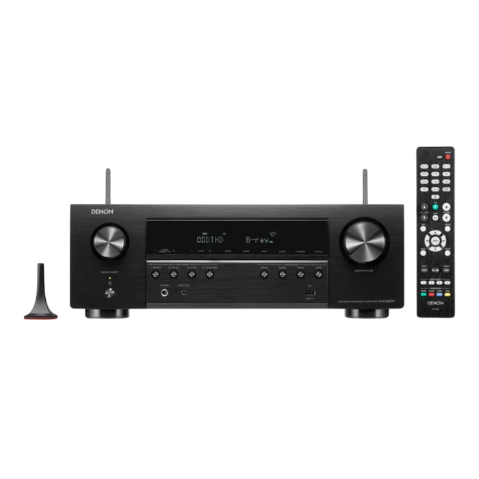 Detalhe do controle remoto do receiver Denon.