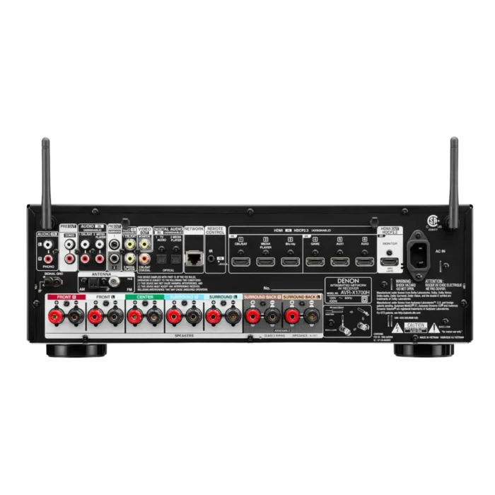 Conexões traseiras do Receiver 7.2 Denon AVR-X1700H com HDMI 8K